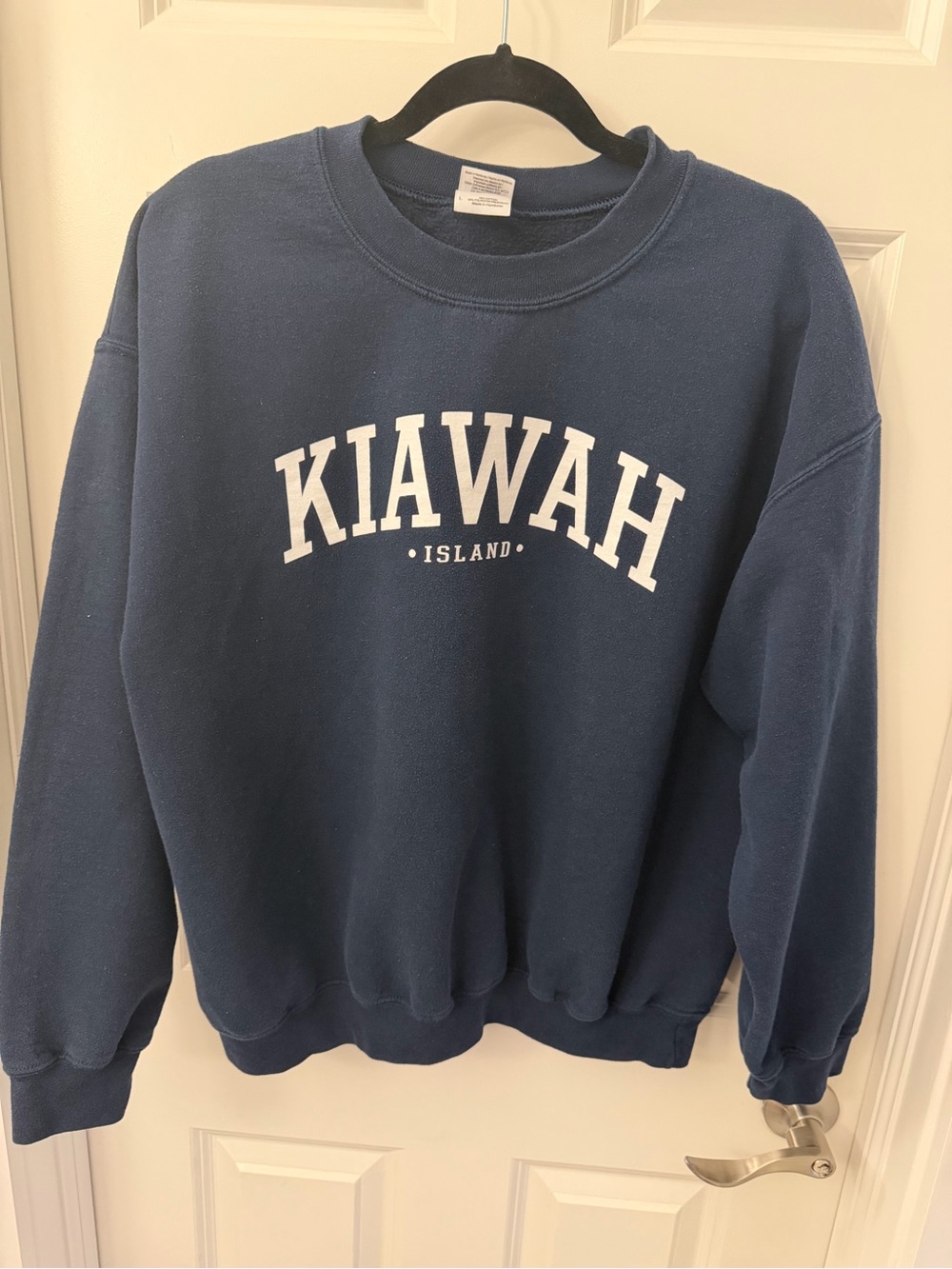 Gildan Navy Crewneck Sweatshirt with White Kiawah Text